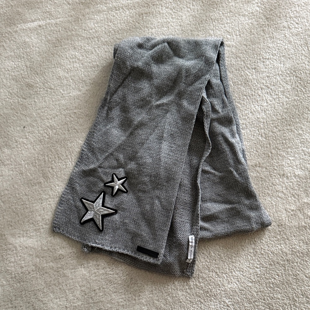 Rebecca Minkoff Gray Scarf with silver Star Detail embroidery